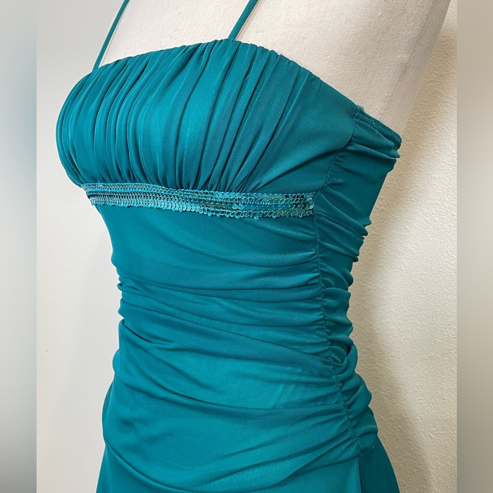 Y2K Vintage Women's Deep Teal Blue Dress Fairycore Balletcore Sequins Size Small - Picture 5 of 15